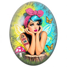 Cabochon en Verre Illustré Fée Pop La Vie en Rose 13x18, 18x25 ou 30x40mm pour la Création de Bijoux Fantaisie - DIY