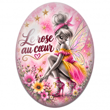 Cabochon en Verre Illustré Fée Le Rose au Cœur 13x18, 18x25 ou 30x40mm pour la Création de Bijoux Fantaisie - DIY
