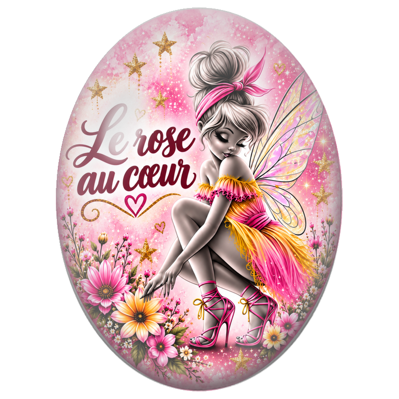 Cabochon en Verre Illustré Fée Le Rose au Cœur 13x18, 18x25 ou 30x40mm pour la Création de Bijoux Fantaisie - DIY