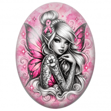 Cabochon en Verre Illustré Fée Tatouée aux Ailes Roses 13x18, 18x25 ou 30x40mm pour la Création de Bijoux Fantaisie - DIY