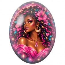 Cabochon en Verre Illustré Femme Cosmique aux Fleurs Fuchsia 13x18, 18x25 ou 30x40mm pour la Création de Bijoux Fantaisie - DIY