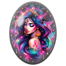 Cabochon en Verre Illustré Princesse Cosmique au Ruban Rose 13x18, 18x25 ou 30x40mm pour la Création de Bijoux Fantaisie - DIY