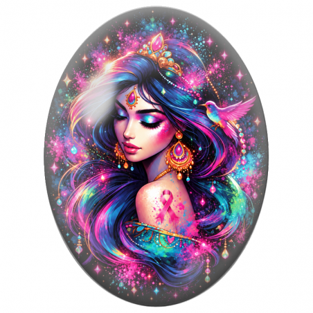 Cabochon en Verre Illustré Princesse Cosmique au Ruban Rose 13x18, 18x25 ou 30x40mm