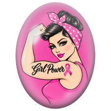 Cabochon en Verre Illustré Girl Power au Ruban Rose 13x18, 18x25 ou 30x40mm pour la Création de Bijoux Fantaisie - DIY