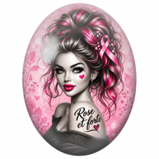 Cabochon en Verre Illustré Femme Rose et Forte 13x18, 18x25 ou 30x40mm pour la Création de Bijoux Fantaisie - DIY