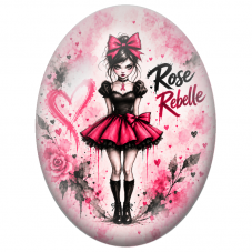 Cabochon en Verre Illustré Poupée Rose Rebelle 13x18, 18x25 ou 30x40mm pour la Création de Bijoux Fantaisie - DIY