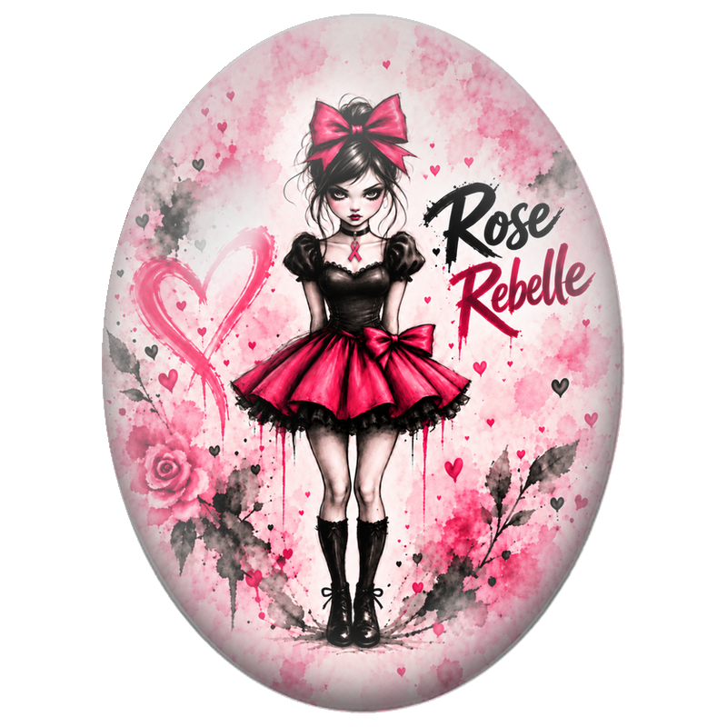 Cabochon en Verre Illustré Poupée Rose Rebelle 13x18, 18x25 ou 30x40mm pour la Création de Bijoux Fantaisie - DIY
