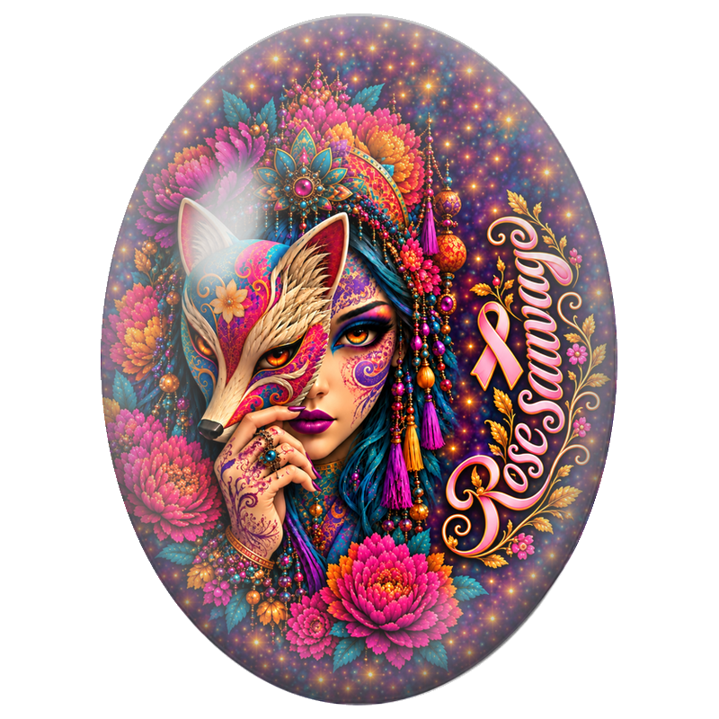 Cabochon en Verre Illustré Femme au Masque de Renard Rose Sauvage 13x18, 18x25 ou 30x40mm pour la Création de Bijoux Fantaisie