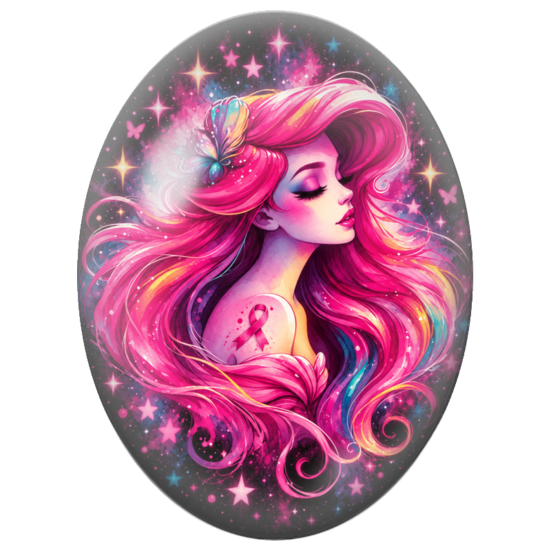 Cabochon en Verre Illustré Femme Cosmique aux Cheveux Roses 13x18, 18x25 ou 30x40mm pour la Création de Bijoux Fantaisie - DIY