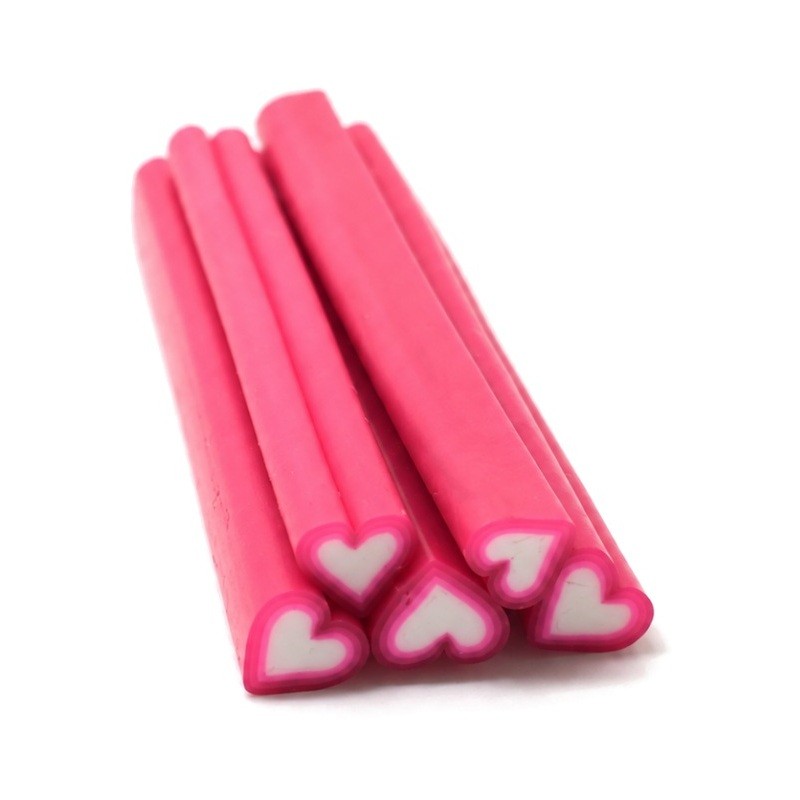 5 Canes Cœur Fuchsia en Pâte Polymère 5cm