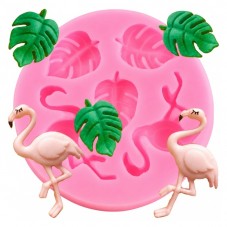 Moule en Silicone Flamant Rose et Feuilles Tropicales Fimo Résine Gâteau pour la Création de Bijoux Fantaisie - DIY