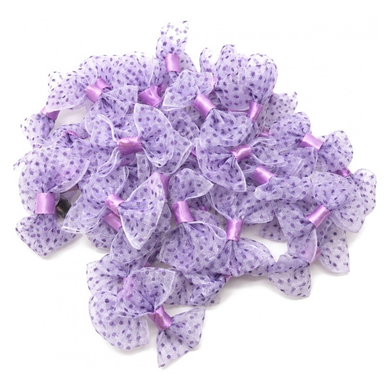 50 Nœuds Mauves à Pois en Organza 33x22mm