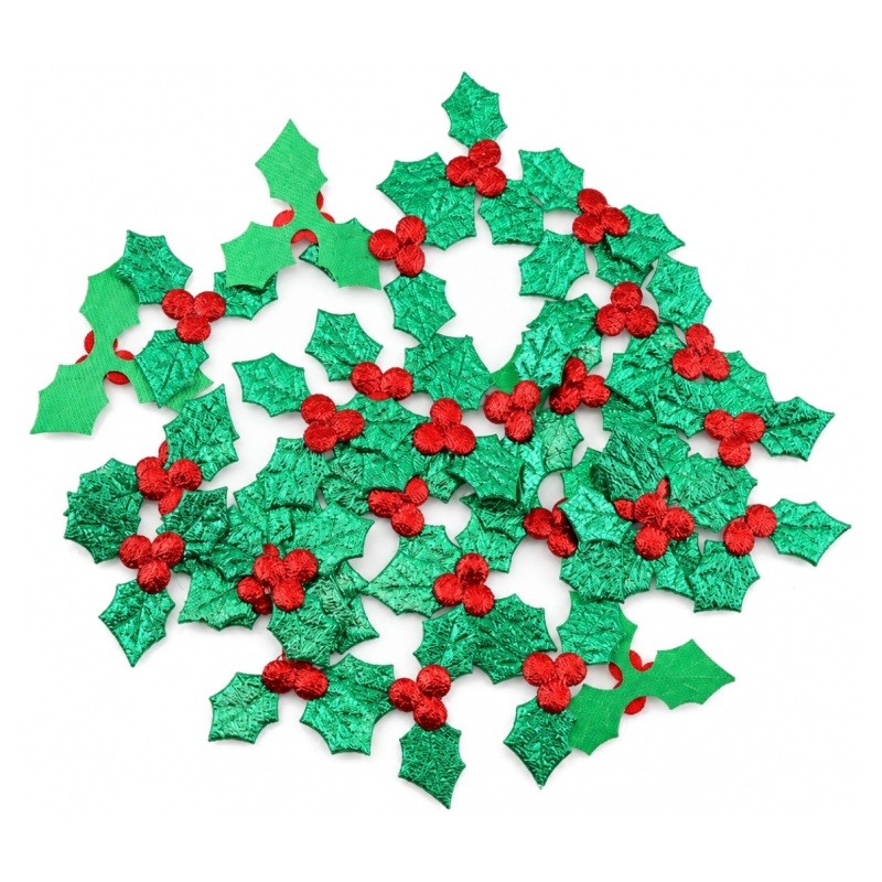 10 Appliques de Noël Feuilles de Houx en Tissu 37x30mm