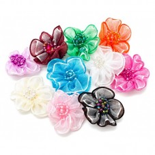 40 Appliques Fleurs en Organza avec Perles de Rocaille 25mm pour la Création de Bijoux Fantaisie - DIY