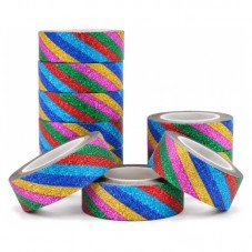 Masking Tape Washi Rayé Arc-en-Ciel Pailleté 15mm x 10m pour la Création de Bijoux Fantaisie - DIY