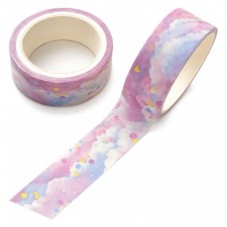 Masking Tape Washi Nuages Lune et Étoiles Mauve 15mm x 5m pour la Création de Bijoux Fantaisie - DIY