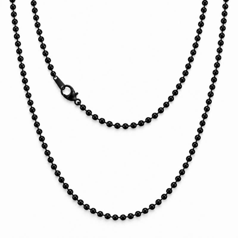 Collier Chaîne à Bille Noir 65cm