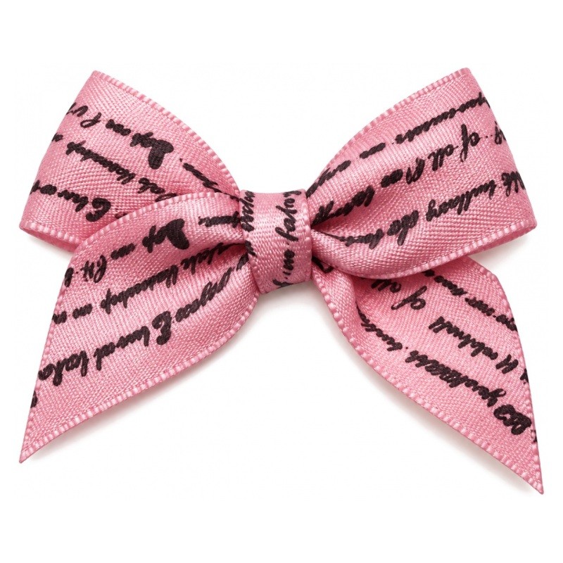 5 Nœuds Imprimés Écriture en Satin Rose Foncé 45mm