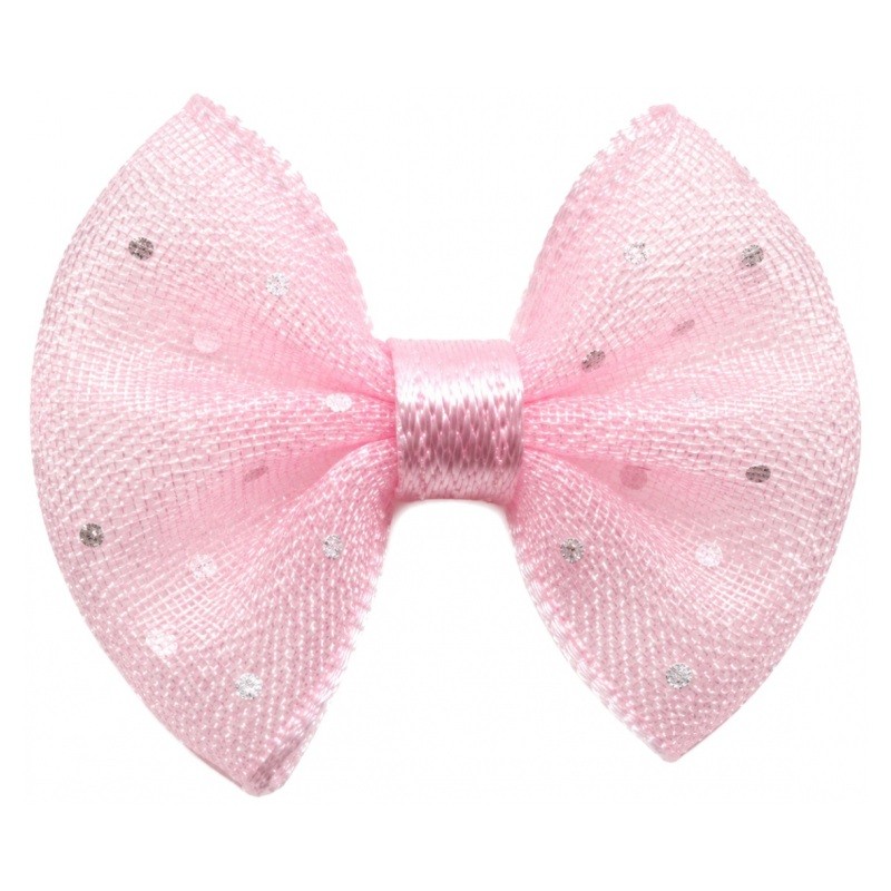 5 Nœuds à Pois en Organza Rose Pâle 20x23mm