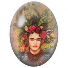 Cabochon en Verre Illustré Frida Kahlo au Perroquet et aux Roses pour la Création de Bijoux Fantaisie - DIY