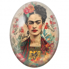 Cabochon en Verre Illustré Frida Kahlo au Jardin Fleuri pour la Création de Bijoux Fantaisie - DIY