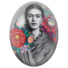 Cabochon en Verre Illustré Frida Kahlo aux Fleurs Colorées pour la Création de Bijoux Fantaisie - DIY