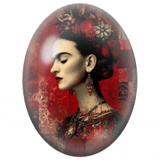 Cabochon en Verre Illustré Frida Kahlo Gothique aux Roses Rouges pour la Création de Bijoux Fantaisie - DIY