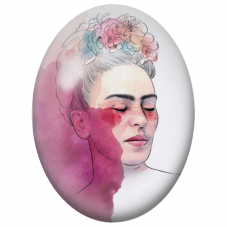 Cabochon en Verre Illustré Frida Kahlo au Visage en Aquarelle Rose pour la Création de Bijoux Fantaisie - DIY