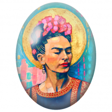 Cabochon en Verre Illustré Frida Kahlo au Halo Doré pour la Création de Bijoux Fantaisie - DIY