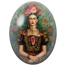 Cabochon en Verre Illustré Frida Kahlo au Cœur et aux Roses pour la Création de Bijoux Fantaisie - DIY