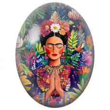 Cabochon en Verre Illustré Frida Kahlo en Prière au Jardin Tropical pour la Création de Bijoux Fantaisie - DIY