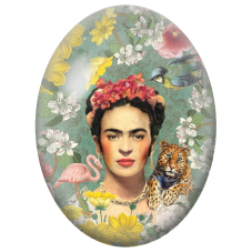 Cabochon en Verre Illustré Frida Kahlo au Colibri et au Tigre pour la Création de Bijoux Fantaisie - DIY