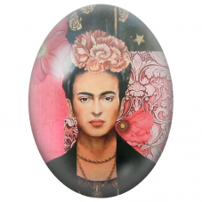 Cabochon en Verre Illustré Frida Kahlo au Fond Rose et aux Fleurs pour la Création de Bijoux Fantaisie - DIY