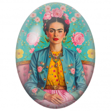 Cabochon en Verre Illustré Frida Kahlo au Jardin de Pivoines pour la Création de Bijoux Fantaisie - DIY