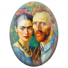 Cabochon en Verre Illustré Frida Kahlo et Diego Rivera au Jardin pour la Création de Bijoux Fantaisie - DIY