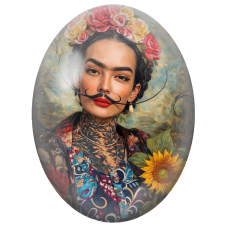 Cabochon en Verre Illustré Frida Kahlo à la Moustache et au Tournesol pour la Création de Bijoux Fantaisie - DIY