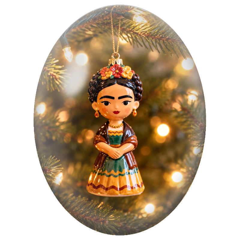 Cabochon en Verre Illustré Frida Kahlo en Suspension de Noël 13x18, 18x25 ou 30x40mm