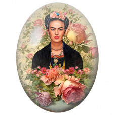Cabochon en Verre Illustré Frida Kahlo au Bouquet de Roses Anciennes pour la Création de Bijoux Fantaisie - DIY