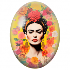 Cabochon en Verre Illustré Frida Kahlo au Jardin de Roses Colorées pour la Création de Bijoux Fantaisie - DIY