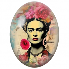 Cabochon en Verre Illustré Frida Kahlo aux Roses sur Papier Ancien pour la Création de Bijoux Fantaisie - DIY