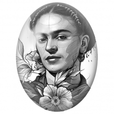 Cabochon en Verre Illustré Frida Kahlo au Portrait Dessiné aux Fleurs pour la Création de Bijoux Fantaisie - DIY