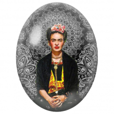 Cabochon en Verre Illustré Frida Kahlo au Mandala Noir et Blanc pour la Création de Bijoux Fantaisie - DIY