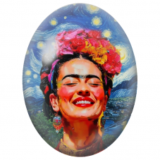 Cabochon en Verre Illustré Frida Kahlo au Sourire sous les Étoiles pour la Création de Bijoux Fantaisie - DIY
