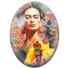 Cabochon en Verre Illustré Frida Kahlo au Cactus et au Jour des Morts pour la Création de Bijoux Fantaisie - DIY