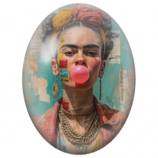 Cabochon en Verre Illustré Frida Kahlo au Chewing-Gum Rose pour la Création de Bijoux Fantaisie - DIY