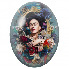 Cabochon en Verre Illustré Frida Kahlo au Perroquet et au Singe pour la Création de Bijoux Fantaisie - DIY
