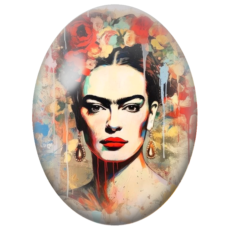 Cabochon en Verre Illustré Frida Kahlo au Portrait Pop Art Coloré 13x18, 18x25 ou 30x40mm