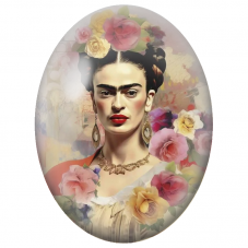 Cabochon en Verre Illustré Frida Kahlo aux Roses Pastel pour la Création de Bijoux Fantaisie - DIY