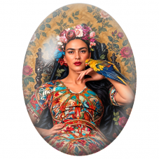 Cabochon en Verre Illustré Frida Kahlo au Perroquet sur l’Épaule pour la Création de Bijoux Fantaisie - DIY