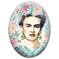 Cabochon en Verre Illustré Frida Kahlo à l’Aquarelle et aux Fleurs pour la Création de Bijoux Fantaisie - DIY